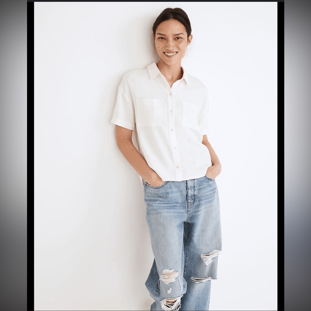 Madewell Women's Breezewoven Beachside Button Down Top Blouse M Linen Minimalist